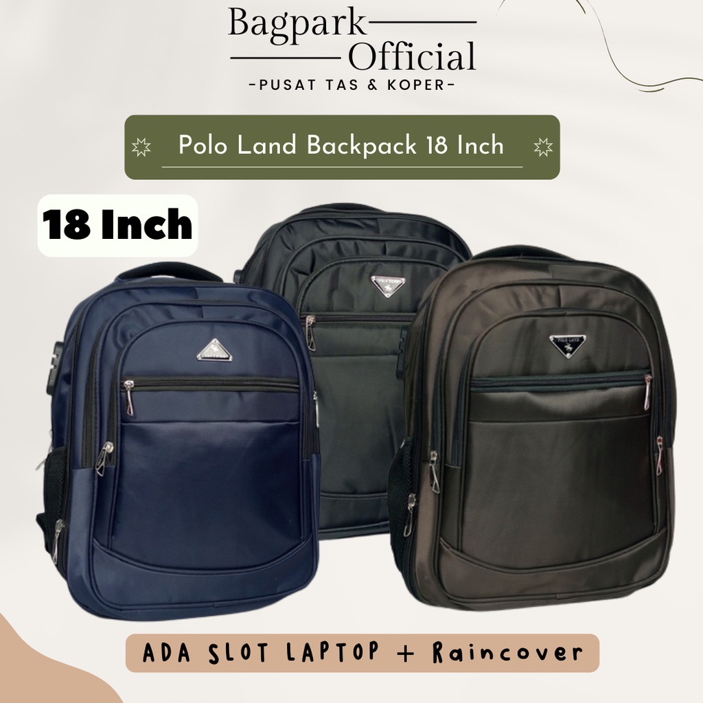 Tas Ransel Cowok Tas Laptop Tas Polo Land Sekolah Kerja Kuliah Kunci Nomor + USB Ekspanding 18 Inch Termurah