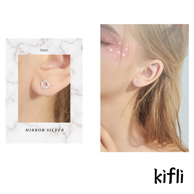 Anting Stud Mini,Bentuk Bintang Hexagram,Hollow,Untuk Wanita