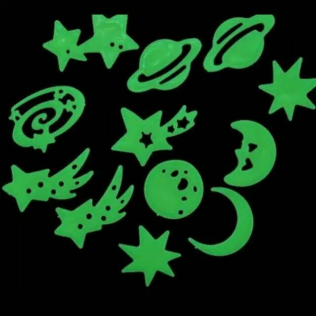 Sticker Fosfor Fluorescent Stiker Glow In The Dark Planet Antariksa Galaxy Bumi Mainan Anak