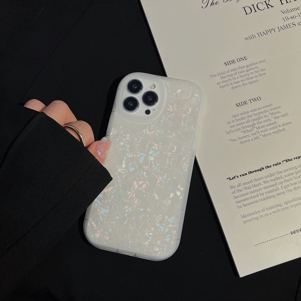 Fashion Crystal Clear White Shell Pattern Phone Case Cpmpatible for iPhone 11 13 12 Pro Max 6 6s 7 8 Plus XR XS MAX SE 2020 Soft TPU Lens Camera Protetion Back Cove