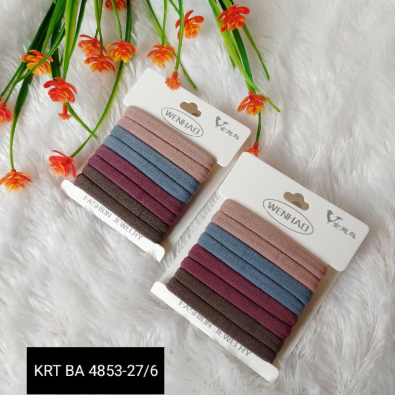 Karet Ikat Rambut Polos Elastis Aneka Warna Isi 8pcs / Kuncir Rambut Anti Melar KRTBA4853-27-1