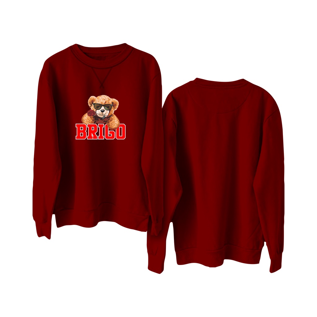 Sweater Crewneck BRIGO Sablon DTF Fleece Cotton || BRIGO Basic Sweatshirt  Beruang Flower M-XXL (Pria &amp; Wanita) Free stiker&amp;Gantungan Kunci