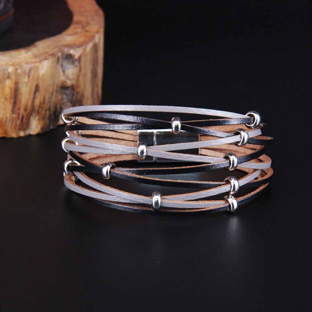 Hu Hu Hu Hu Hu Alat Bantu Pasang Kacamata♡ Gelang Tangan Kulit Asli Banyak Lapis Aksen Manikmaniksalib Dengan Kancing Magnet Untuk Wanita