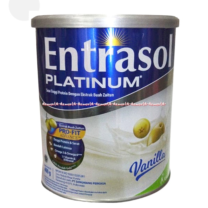 Entrasol Platinum Vanilla 400gr Ekstrak Buah Zaitun Susu Kalsium Untuk Tulang Lansia 50tahun Kaleng