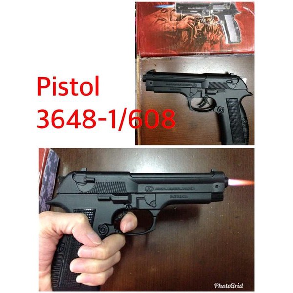 Korek Pistol Full Metal - Lighter Pistol Black - 608 Leather Machine - Include Sarung - Bareta Besi