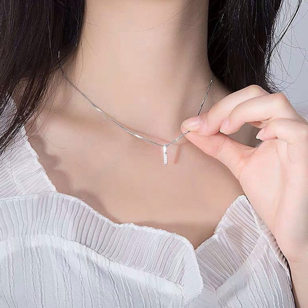 Hu Hu Hu Hu Hu Alat Bantu Pasang Kacamata♡ Kalung Rantai Klavikula Bentuk Strip Aksen Berlian Imitasi Tahan Lama Untuk Hari Valentine