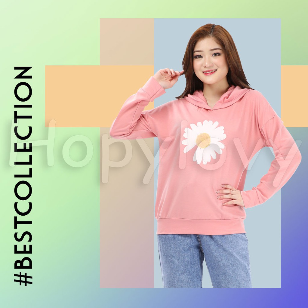 HOPYLOVY Sweater Hoodie Wanita Motif Daisy