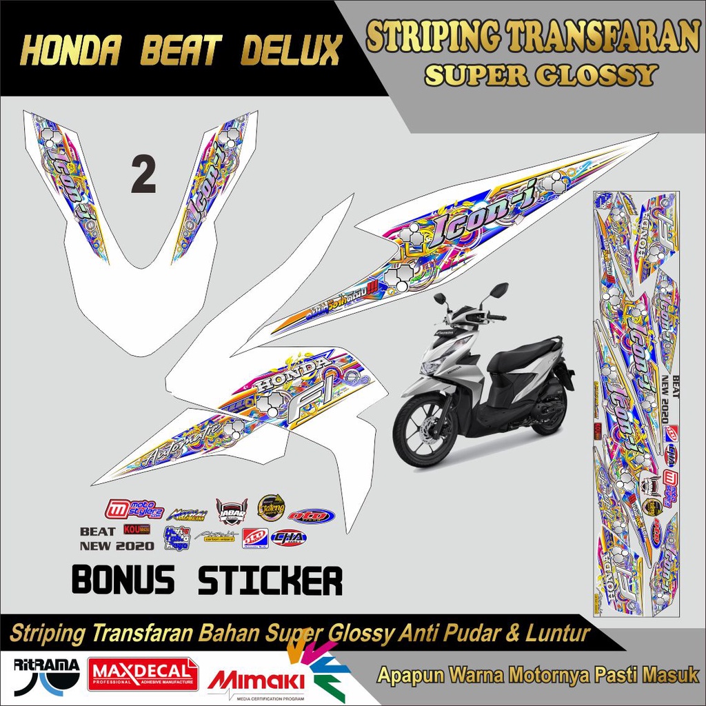 STRIPING RACING BEAT DELUXE VARIASI TRANSPARAN LIS BODI MOTOR BEAT TRANSPARAN UV