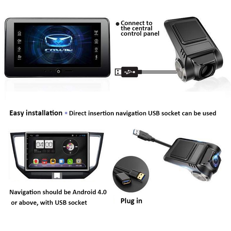 U2 1080P HD USB Kamera Mobil 170 ° ADAS DVR Navigasi Perekam Tersembunyi Mendukung Kartu TF G-sensor Dash Cam