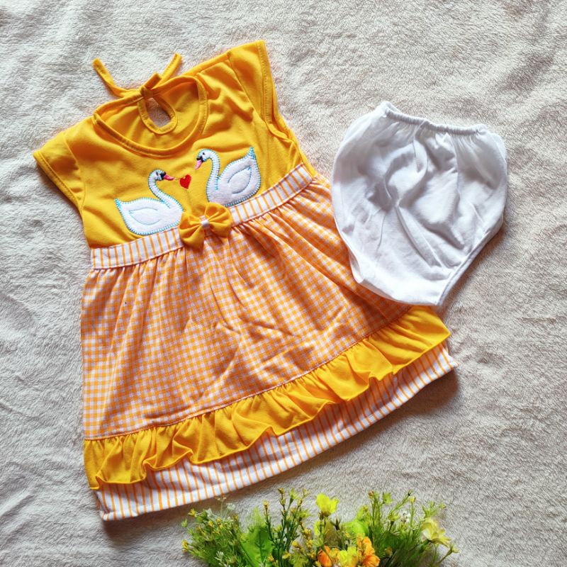 Dress anak 3 4 5 6 7 8 bulan baby newborn bonus celana ( dress bebek kembar )