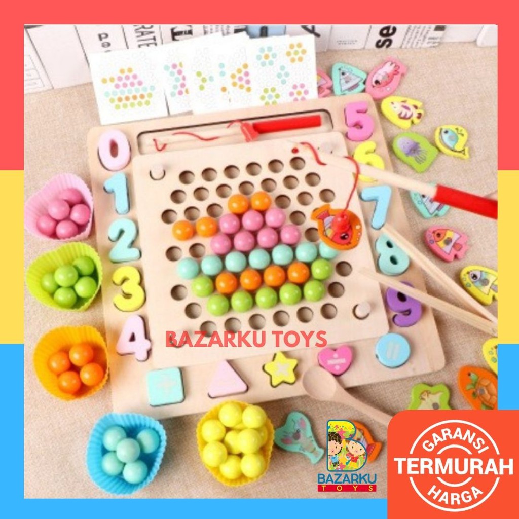 Four unity Beads Holder Mainan Montessori Anak Sensory Toys Sensory Play Belajar Warna Match Game