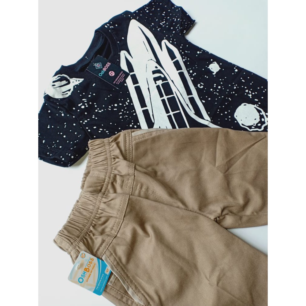 COD BAJU STELAN ANAK LAKI LAKI GAMBAR ROKET HITAM DAN CINO PENDEK USIA 1-6 TAHUN-1