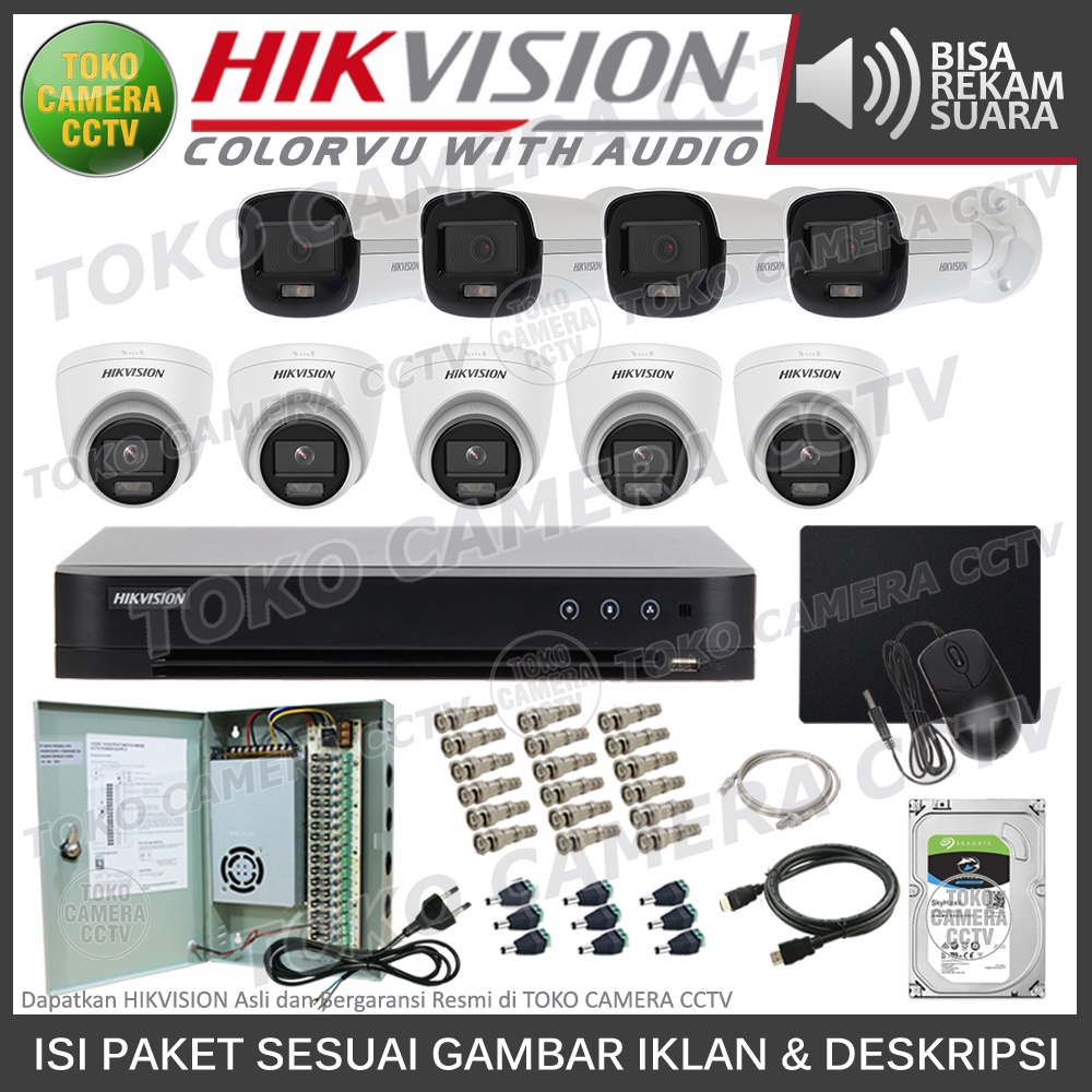 PAKET CCTV HIKVISION 5MP 3K COLORVU AUDIO 16 CHANNEL 9 KAMERA