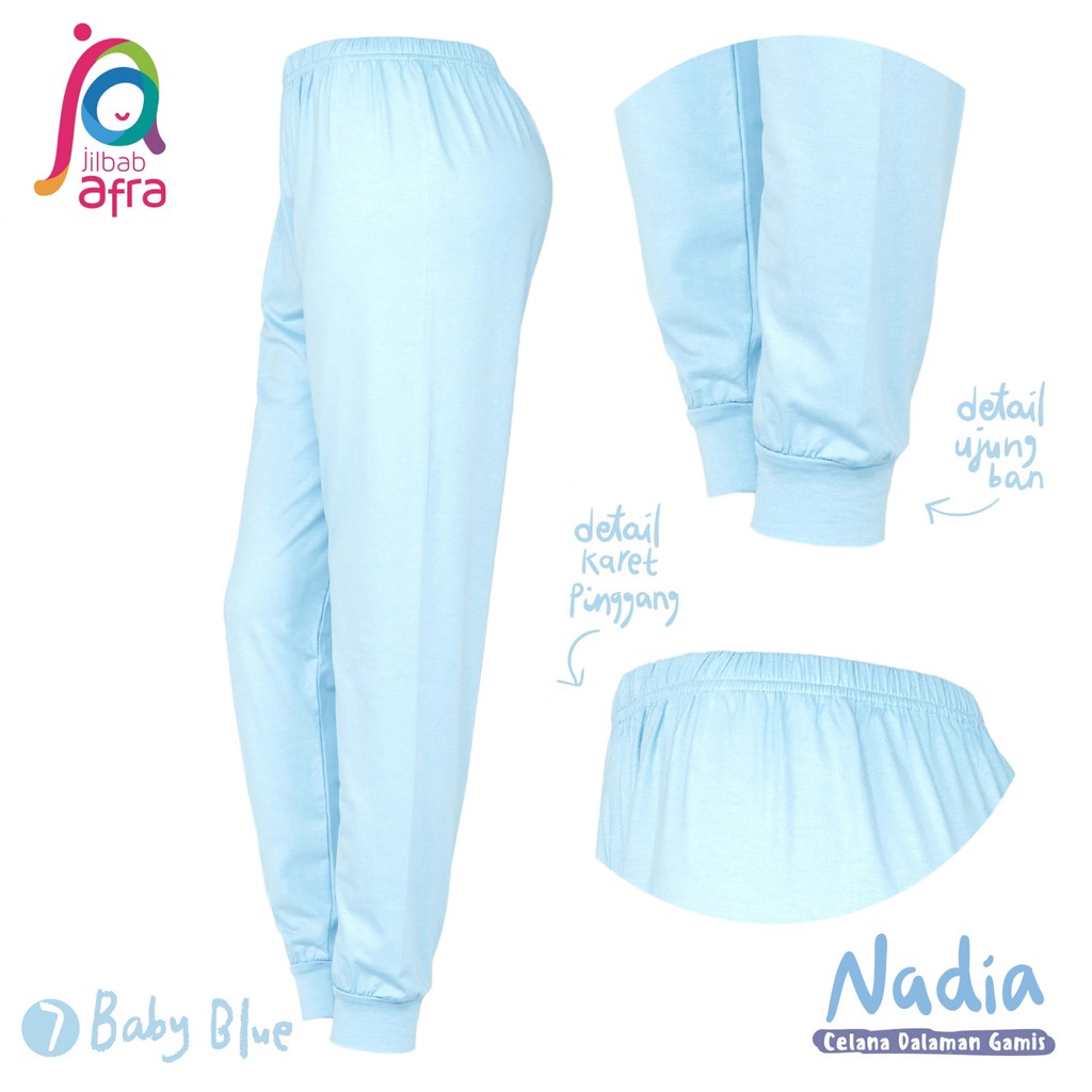Celana Dalaman Gamis (Celamis) Merek Afra Nadia Baby Blue Bahan Kaos Rayon HQ