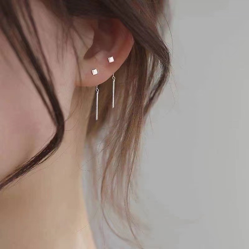 925 Silver Square Ear Line Ear Jewelry Long Tassel Drop Earrings For Women