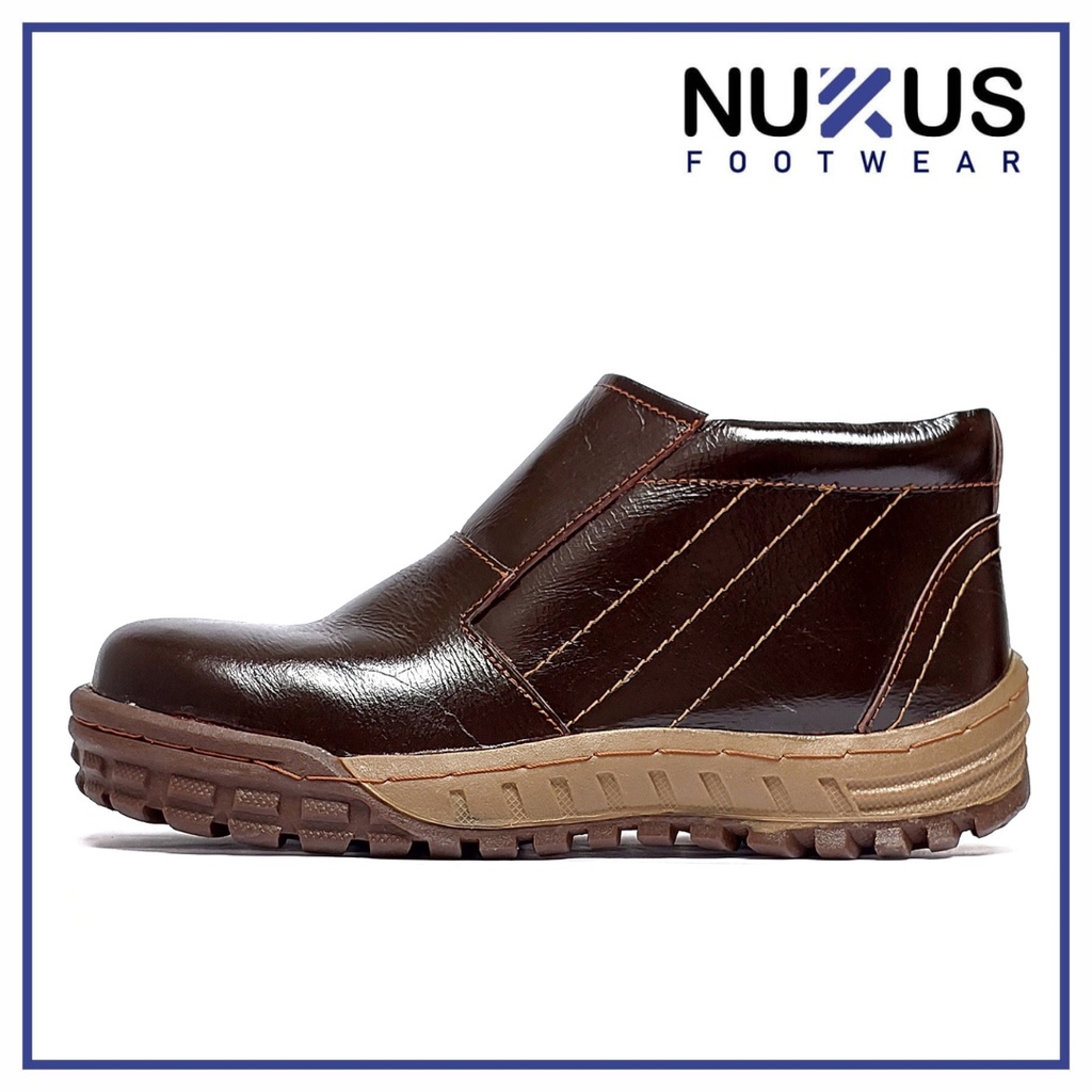 Nukus Safety Shoes Sepatu Safety Pria Resleting Kulit Asli Coklat Tua - DR RT