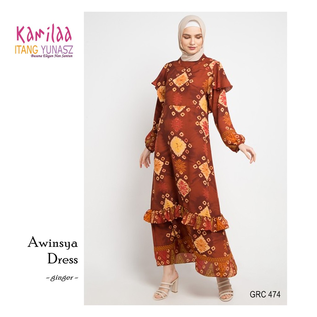 Gamis Dress Muslim Batik Crepe Poliester Awinsya by Kamilaa Itang Yunasz