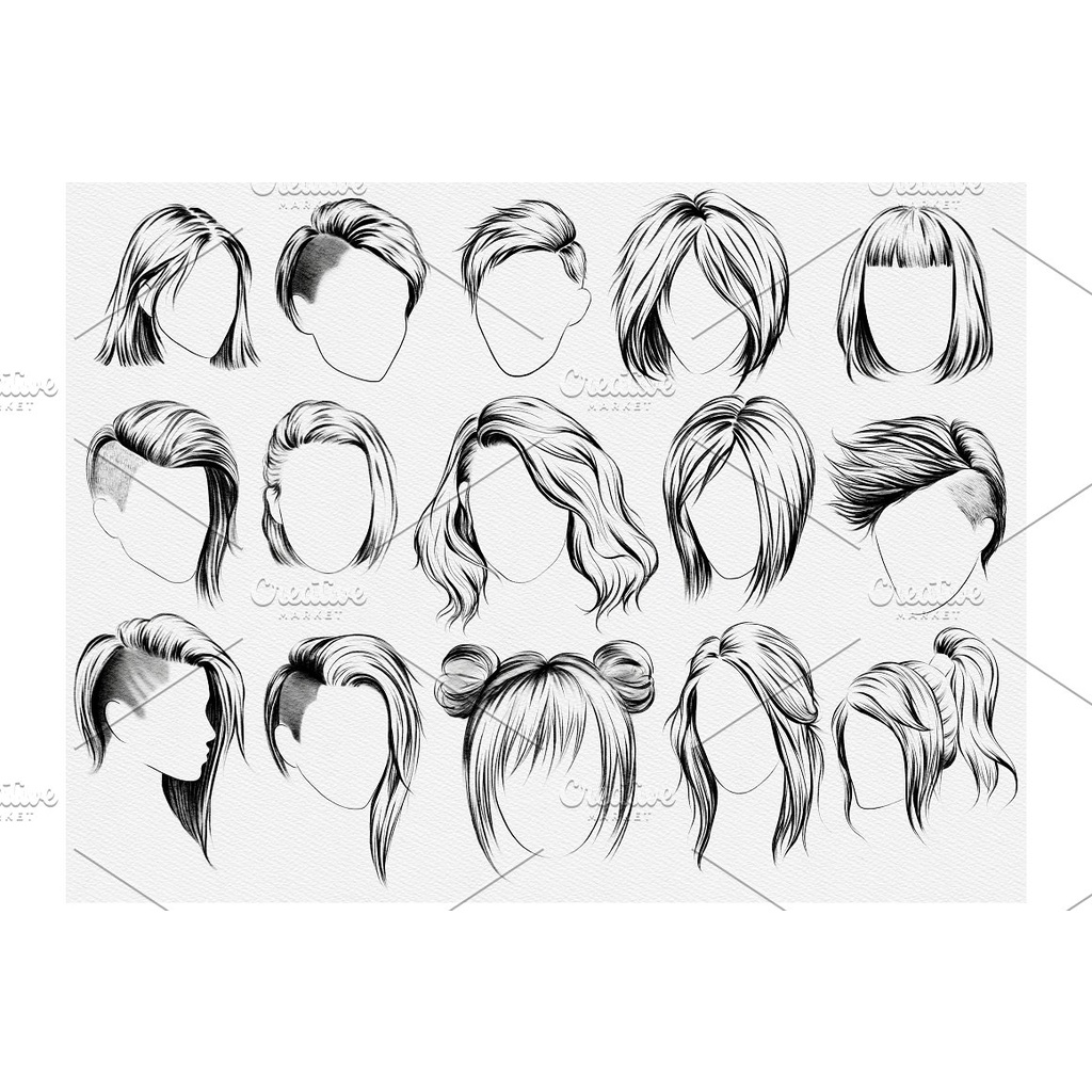 Procreate Brush - Bundle Romantic &amp; Punk Hairstyle Stamp Brushes Procreate