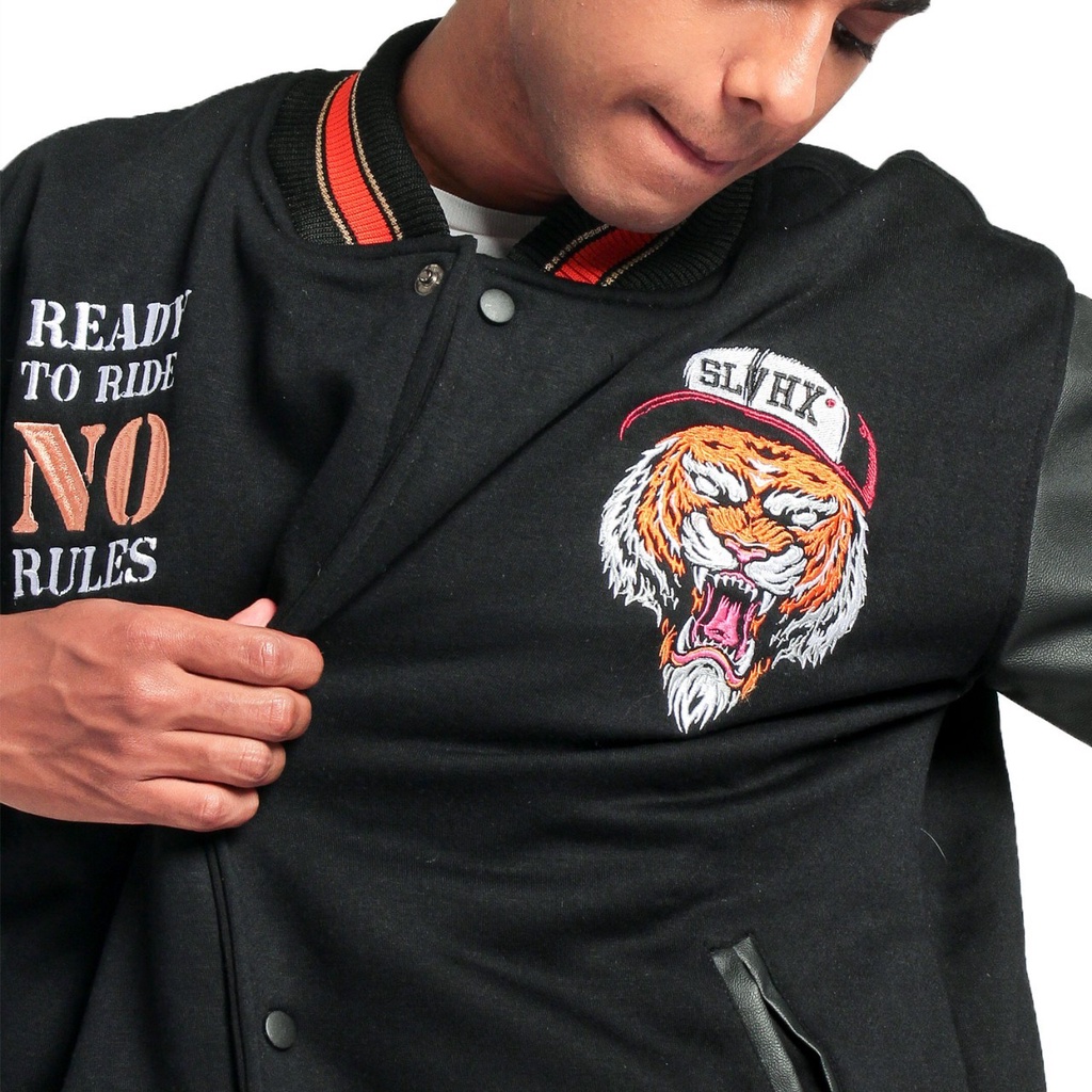 Jaket Varsity Baseball Unisex  The Tiger Black Full Bordier Original SLVHX