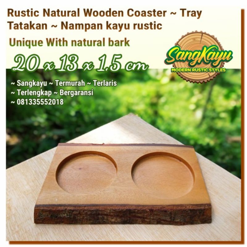 Tatakan kayu nampan kayu tray wooden cup Coffee coaster rustic unik