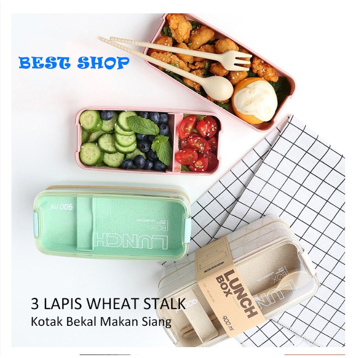 Wheat Straw Three Layer Lunch Box / Kotak Bekal 900ml / Kotak makan siang / tiga tingkat