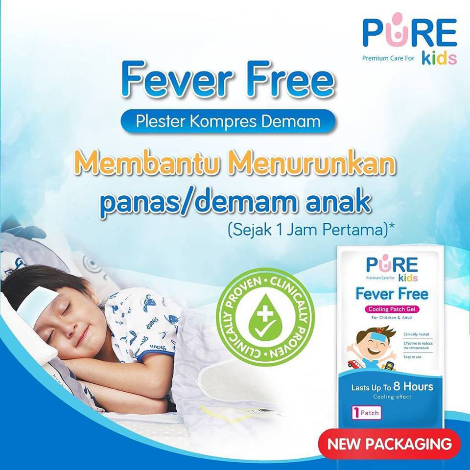 Pure Baby &amp; Kids Fever Free - 1 dus 4 lembar cooling patch gel KEMASAN BARU