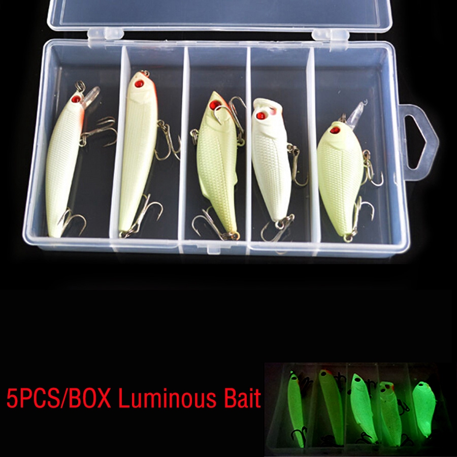 Shengyao New 5Pcs Boxed Luminous Minnow Umpan Pancing VIB/Pencil/Popper/Crankbait Fishing Lures Swimbait Topwater Ikan Kail Memancing Tackle