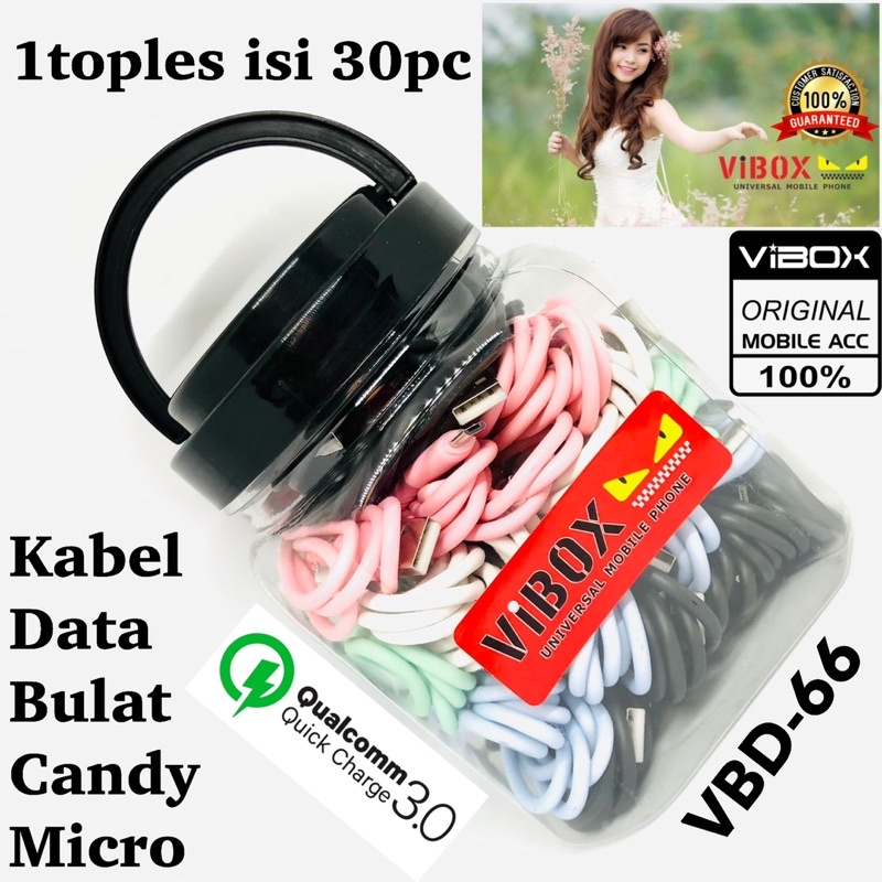 {ISI 30pc} GROSIR KABEL DATA TOPLES VIBOX MICRO VBD66 ORIGINAL 3A 100CM