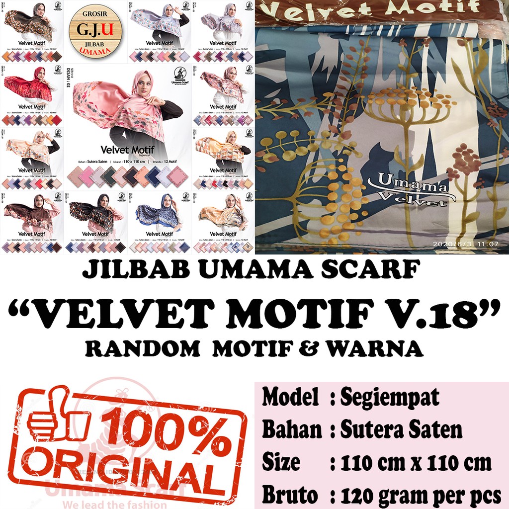 Umama VELVET MOTIF jilbab  hijab segiempat random  motif dan 