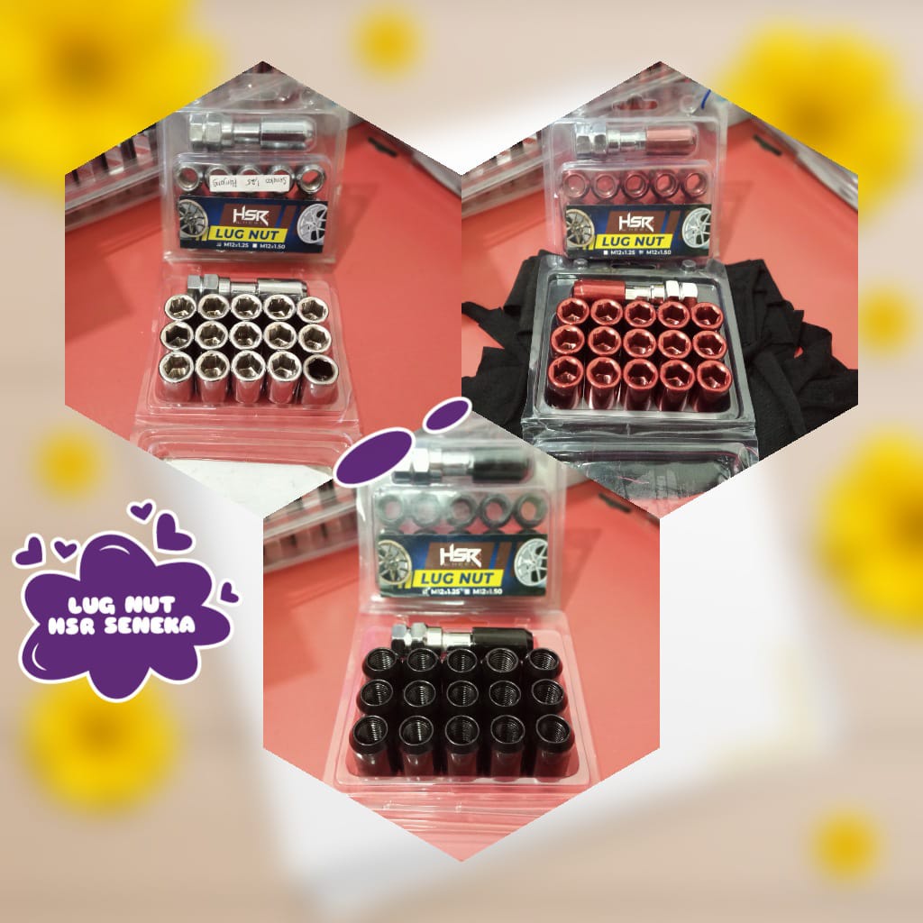 Mur Roda L Racing HSR BLACK Baut 12x1.25/12x1.5 Model Seneca zeneka Besi WARNA BLACK/HITAM