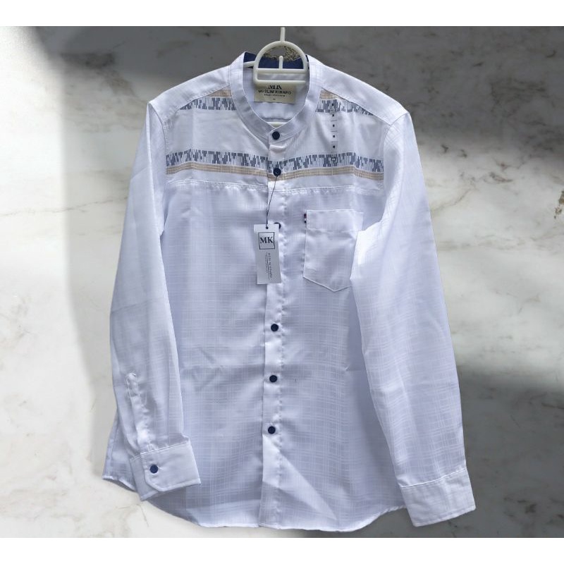 Kemeja Koko Putih Motif list tengah Muslim Kinaro