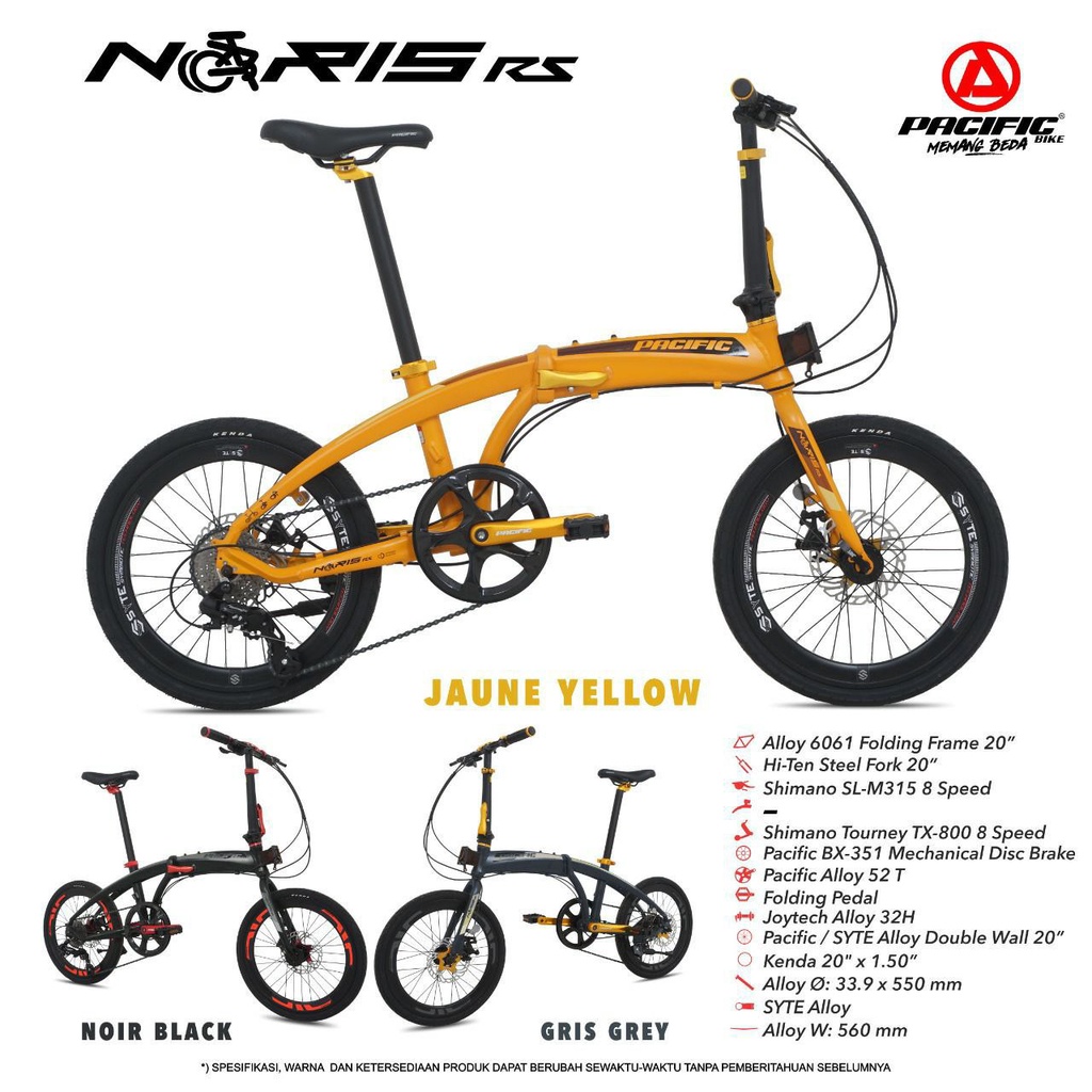 Sepeda Lipat 20 inch Pacific Noris RS Alloy 8 Speed Shimano Tourney