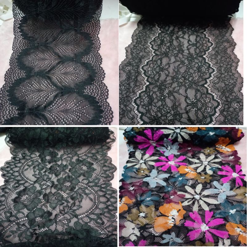 Jual renda setrch/renda elastis lebar 16_22cm varian hitam harga per ...