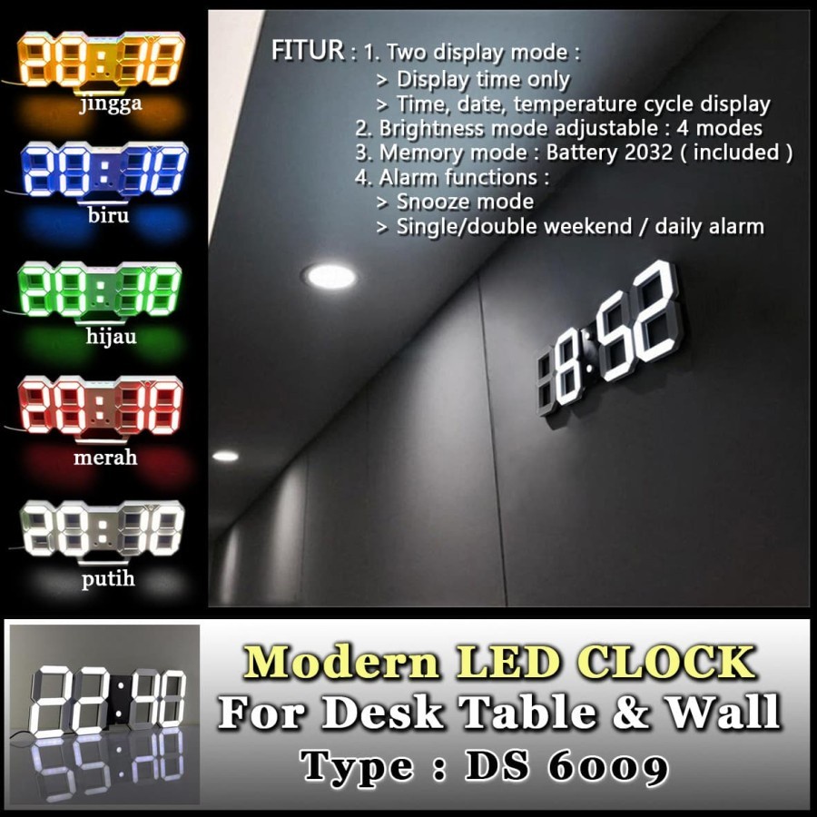 Trend-Jam Meja LED Digital / Modern LED Clock Style Tipe DS 6009