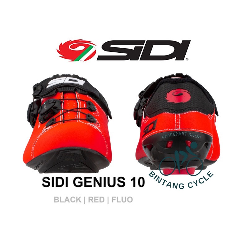 Sepatu Sepeda SIDI GENIUS 10 BLACK RED FLUO - Sepatu Cleat Road Bike Sepatu Sepeda cleat Road bike