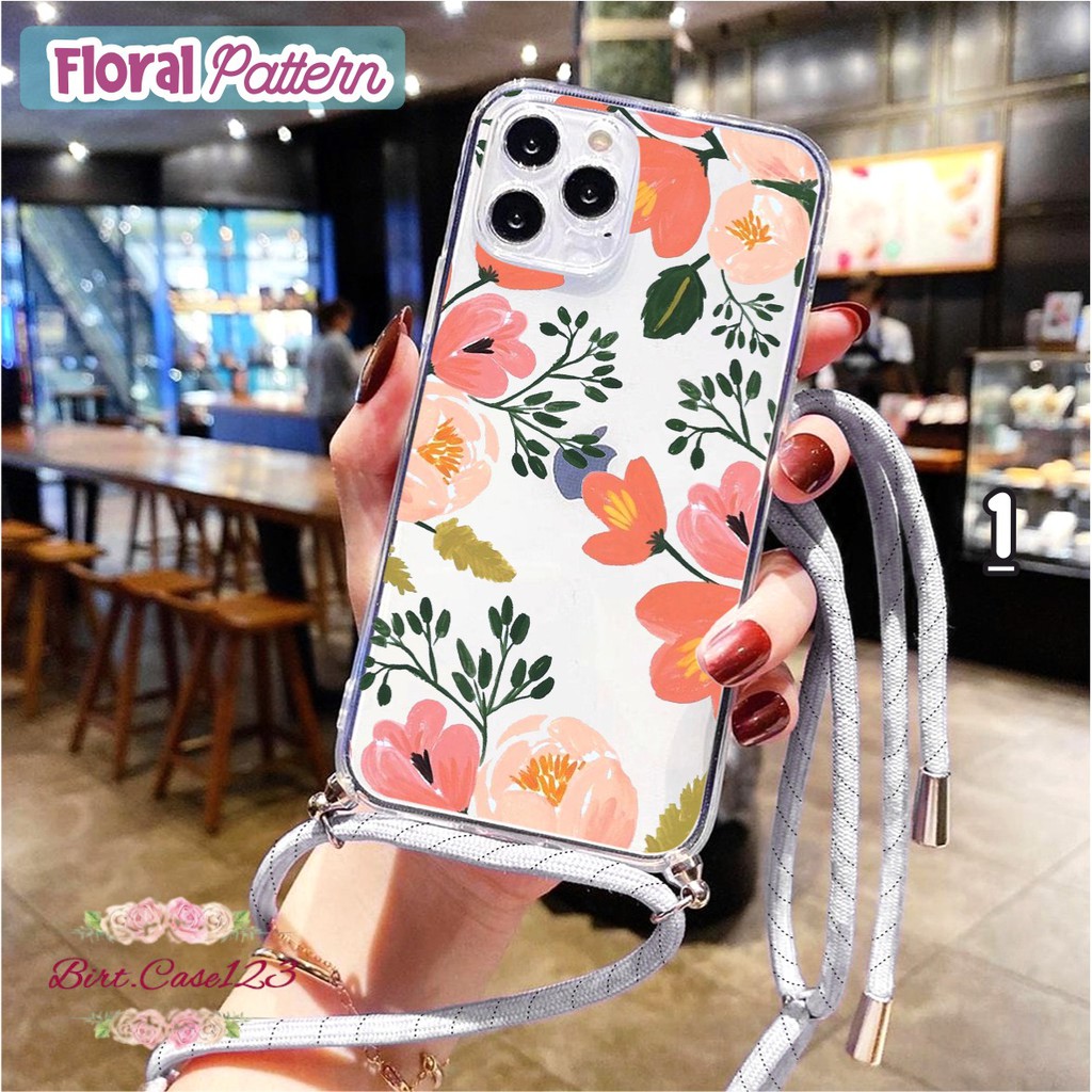 Softcase Slingcase Lanyard Bening FLORAL Iphone 5g 5s 6g 6s 7g 7s 8g 8s Se 2020 6g+ 6s+ BC4270