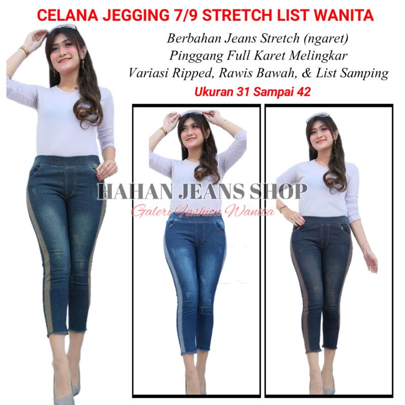 Celana Jeans Stretch Jegging 7/9 Wanita Pinggang Full Karet Elastis Clana Tanggung Cewek Remaja dan 