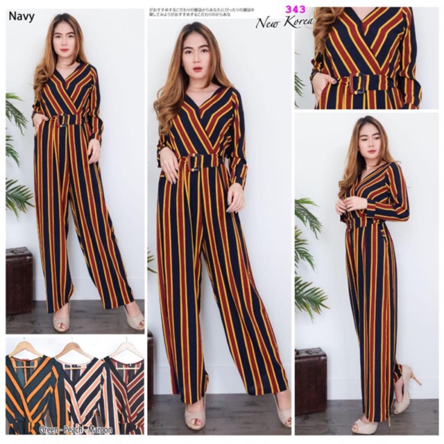 Zara stripy jumpsuit ( model campur )