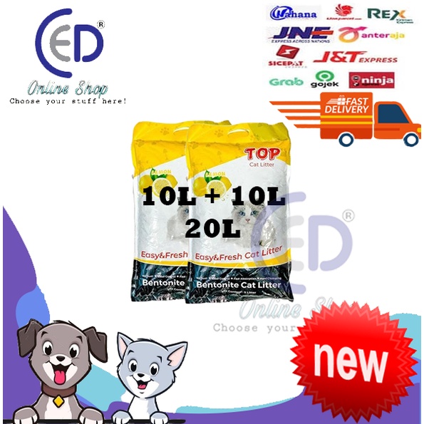 PASIR KUCING GUMPAL WANGI TOP CAT LITTER 20L (10L x 2 SAK) ( VIA GOSEND &amp; GRAB )