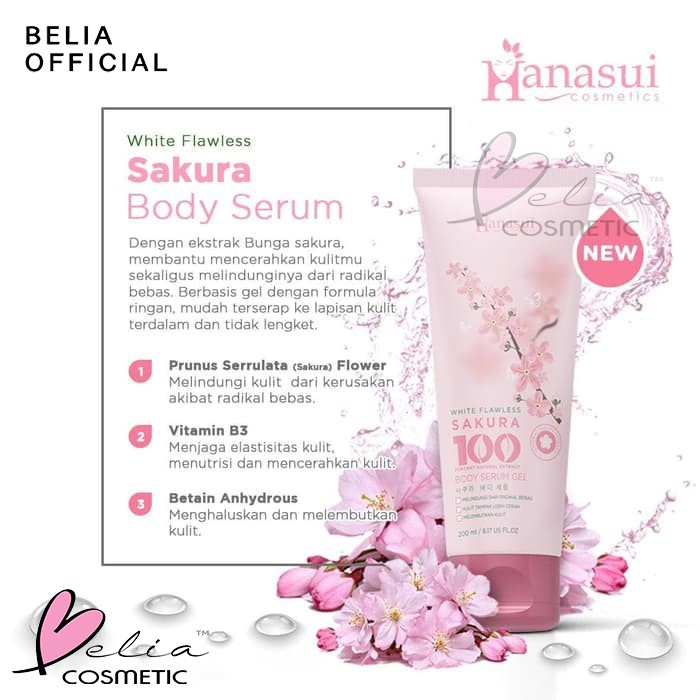 ❤ BELIA ❤ HANASUI (✔️BPOM) Body Serum Gel 200mL | Aloe Vera Vit C Sakura gel tubuh