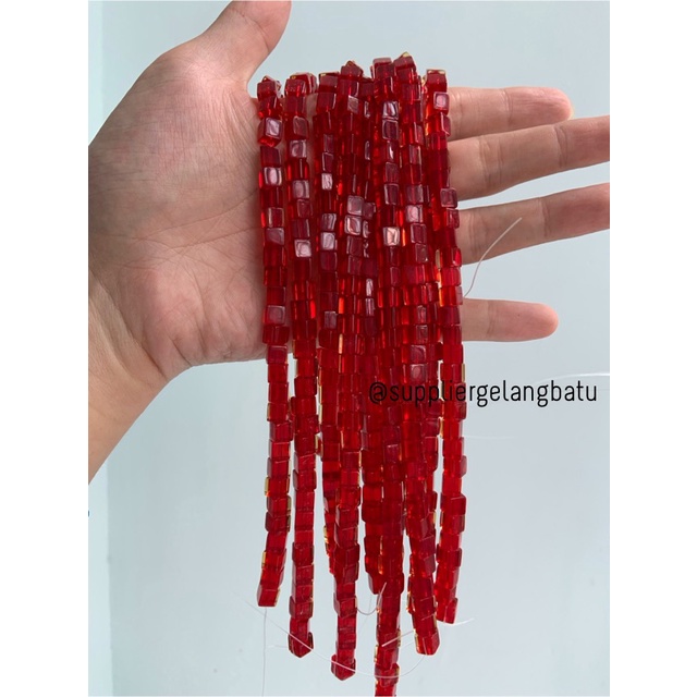 kristal Ceko kotak 6 x 6mm red QUARTZ crystal bening bross PREMIUM