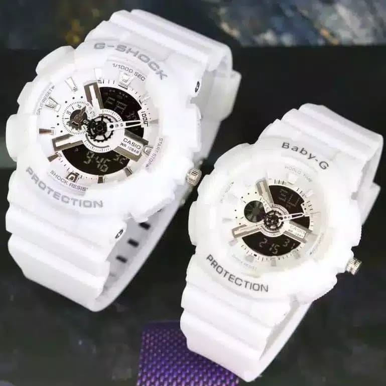 Couple Jam Tangan Pasangan G-shock GA-110 Double Time Full Putih