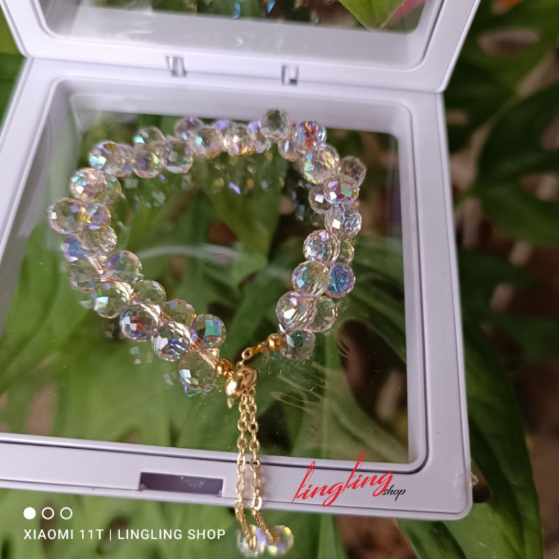 Gelang kristal serut,gelang kristal serut korea,gelang kristal tali elastis free BOX-4