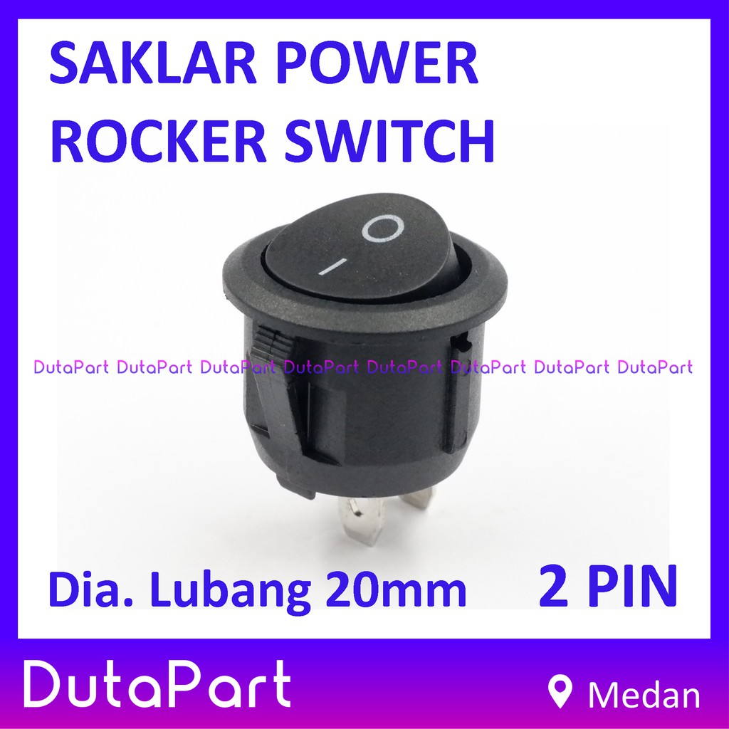 Saklar Power Round Bulat Rocker Switch ON OFF Dia.20mm 2 PIN Kaki