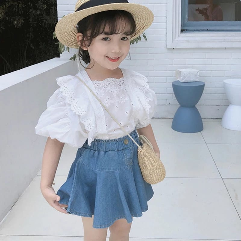 ANANAKSTORE - SETELAN ROK ANAK PREMPUAN / SETELAN IMPORT PREMIUM /SETELAN MOTIF BALON ROK DENIM