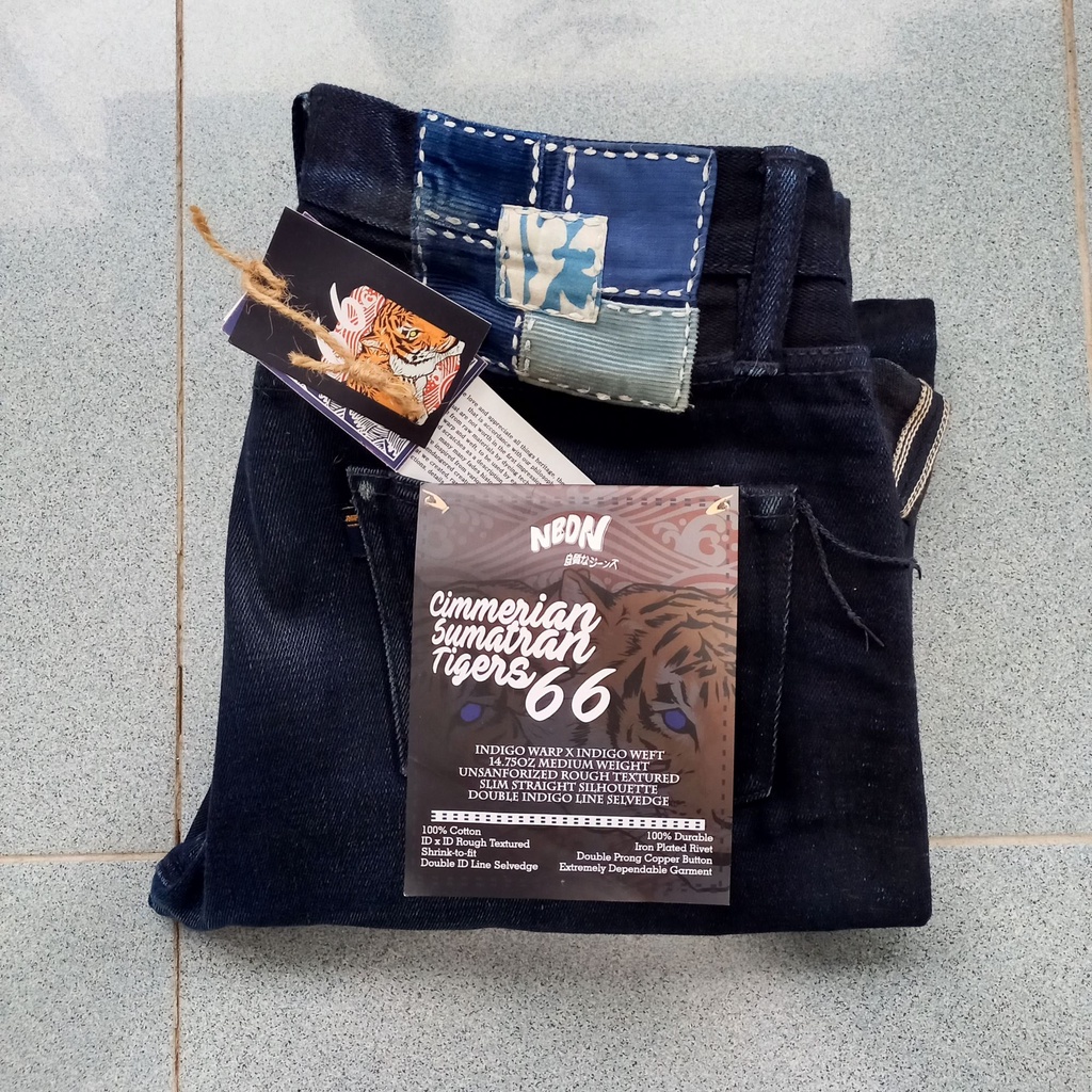 NBDN CIMMERIAN SUMATRAN TIGERS 66 IDxID Double Blue Line Size 34 15 oz 4 MONTH UNSANFORIZED SASHIKO 