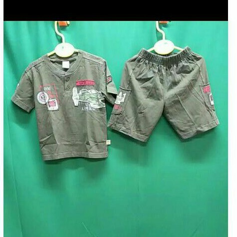 Baju setelan anak laki army little M kaos baby cubitus