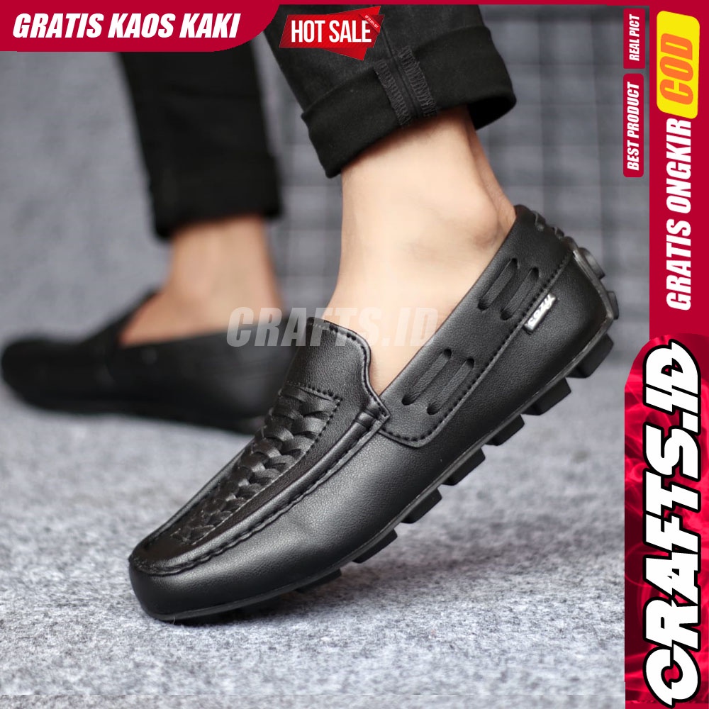 CRAFST - Sepatu Casual Slip On Kulit Sintetis Slop Pria Kerja Kantor