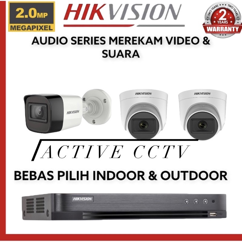 paket camera cctv 3 kamera hikvision 2mp audio built in mic 1080p 4 ch rekam suara 4ch 4channel