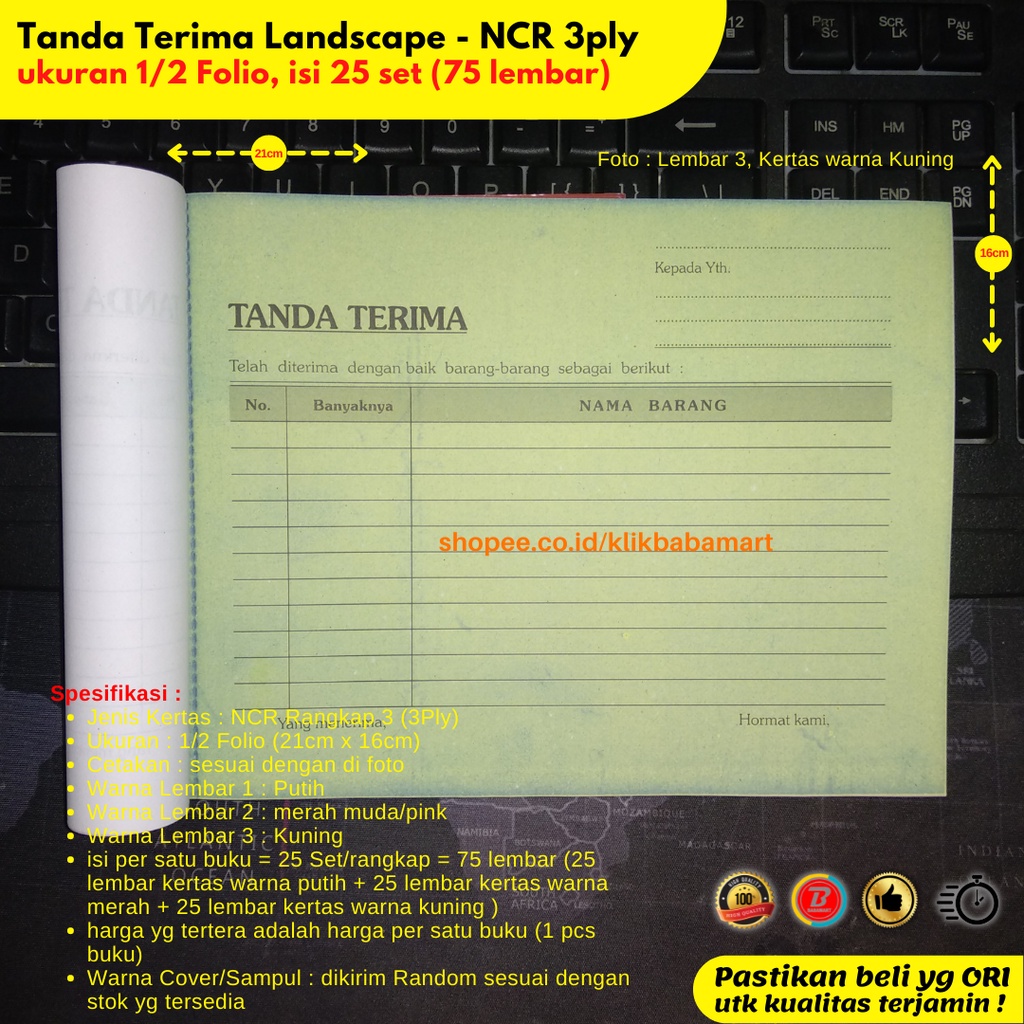 

TANDA TERIMA BARANG 3PLY 1/2 FOLIO RANGKAP 3 PUTIH MERAH HIJAU